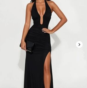 Fashion Nova Black Backless Halter Dress